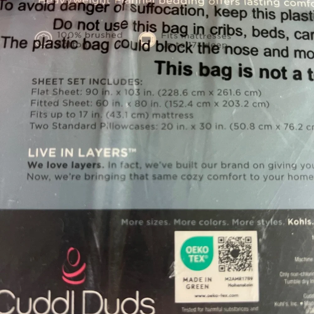 Cuddl Duds Heavyweight Flannel Queen Sheet Set BrushedCotton‎ Santa Reindeer NIP